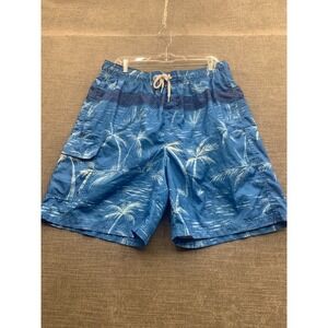 Croft & Barrow Swim Shorts Mens XL Blue Tropical Palm Print High Rise Drawstring